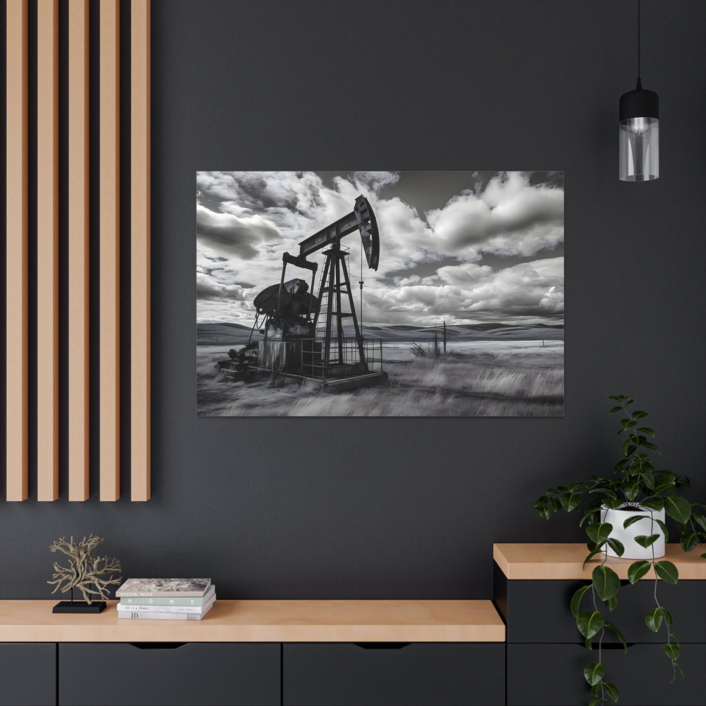 Black and White Oil Feild Canvas Print